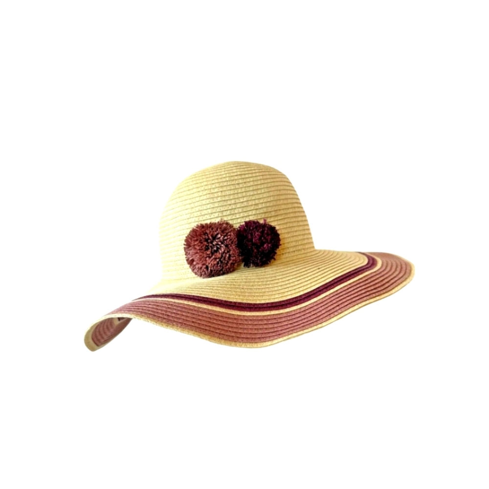 NWT Quagga Straw Sun Hat Wide Brim Floppy Beach Natural Plum Flower Accent